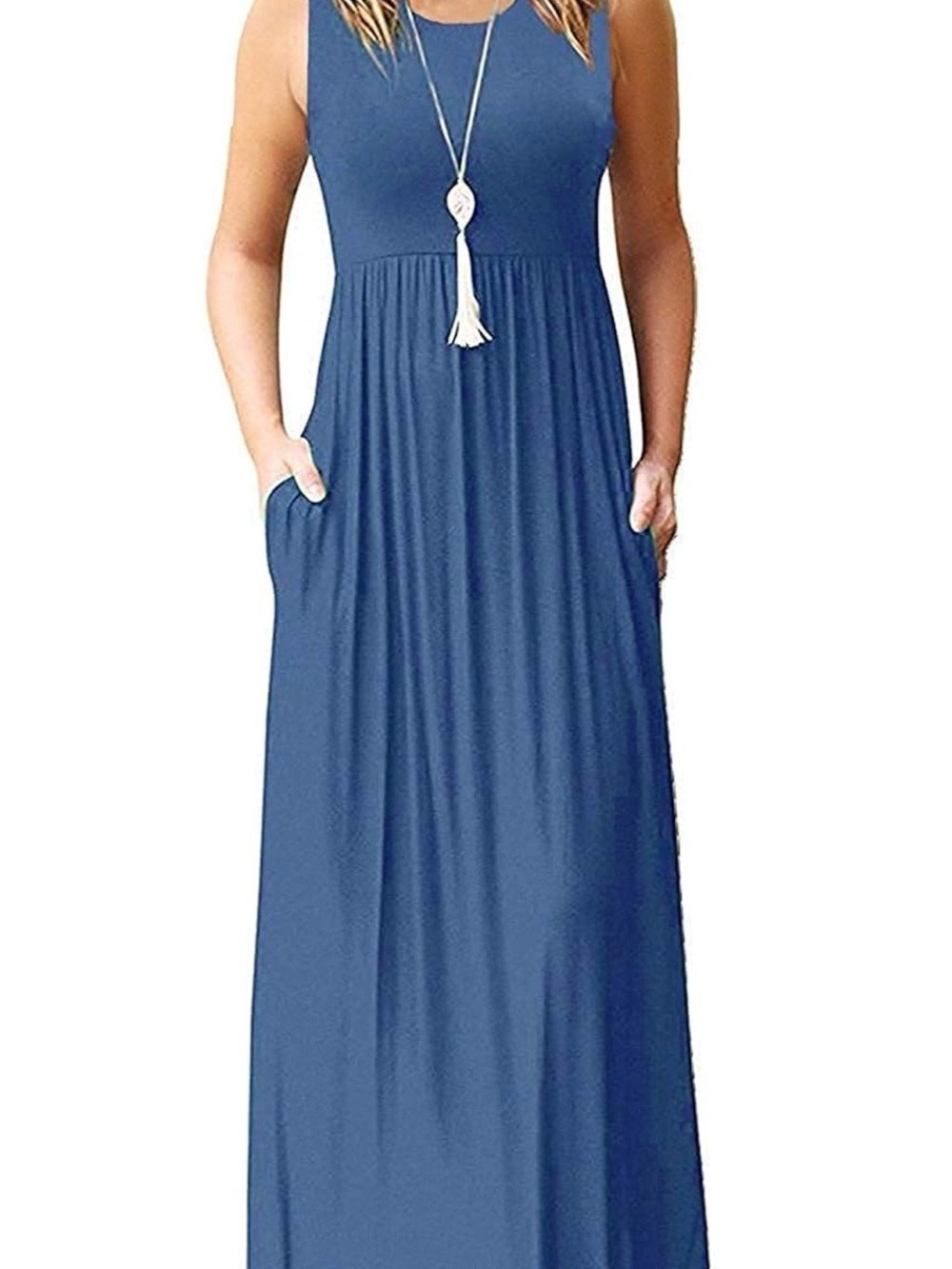 Lily Sleeveless Navy Blue Maxi Dress with Pockets
